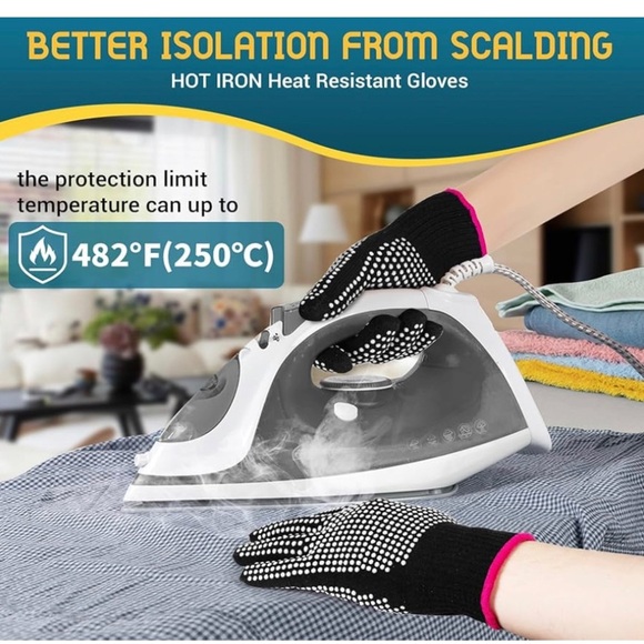 Black and White Dotted Gloves Heat Resistant for Use With Curlers - Picture 4 of 7